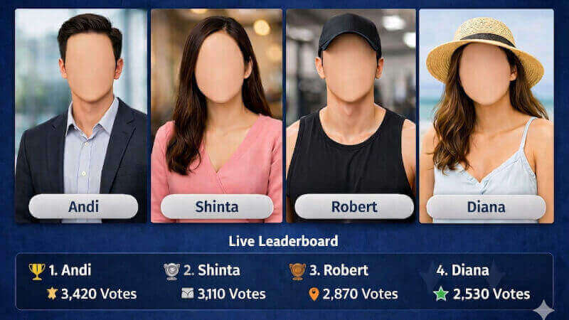 Screenshot voting kandidat dengan foto profil — pemilihan pengurus organisasi